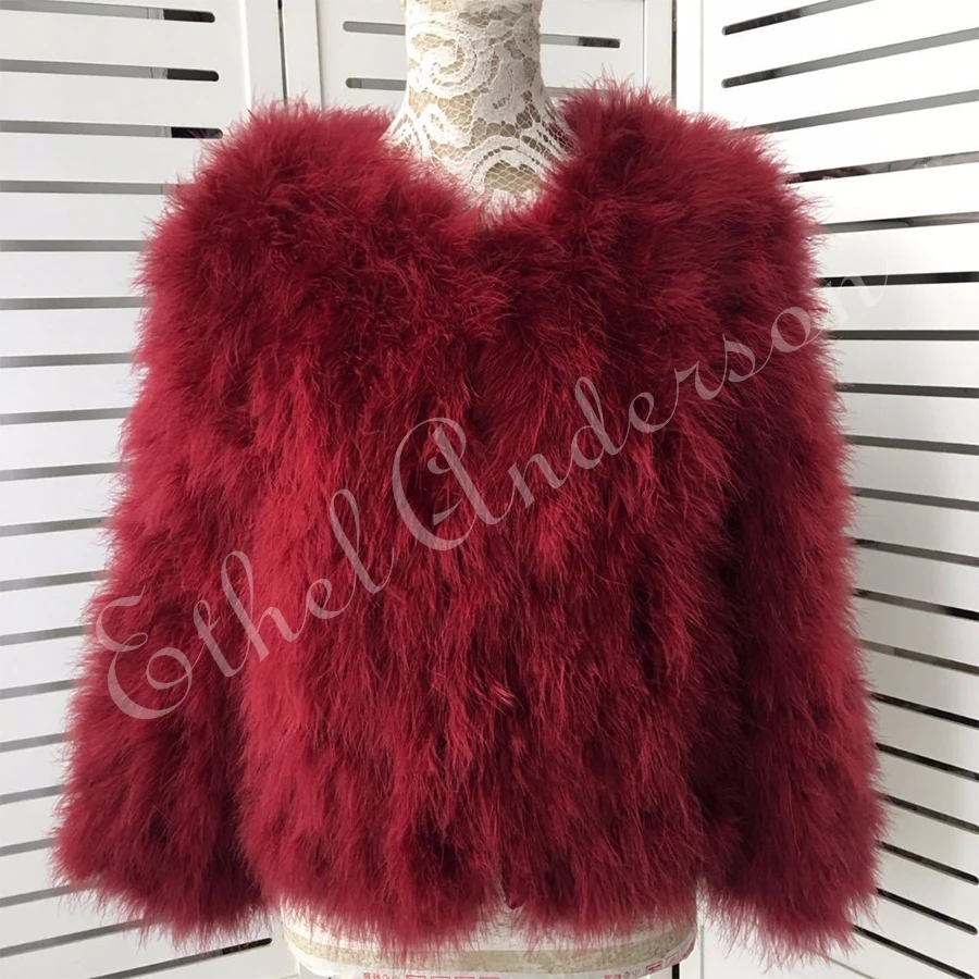New Season's 100% Fluffy Feather Fever Fur Jackets Handmade Knitted Genuine Ostrich Fur Coat Women Retail Natural Fur Jacket