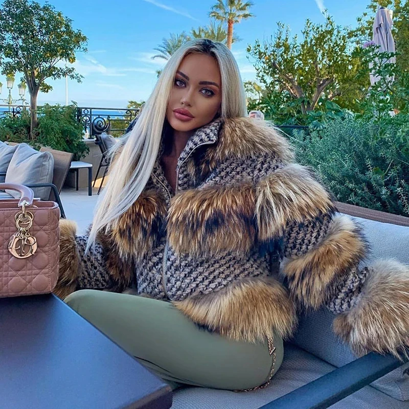 QUEENTINA Real Raccoon Fur Coat Winter New Outwears Women's Fashion Luxury Jacket High Quality Clothing Natural Raccoon 2024