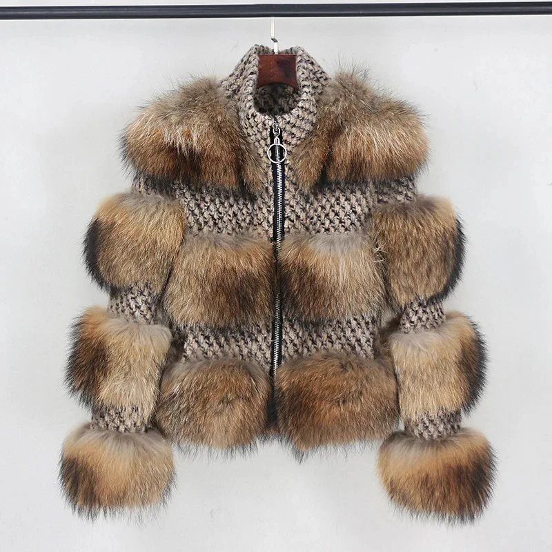 QUEENTINA Real Raccoon Fur Coat Winter New Outwears Women's Fashion Luxury Jacket High Quality Clothing Natural Raccoon 2024