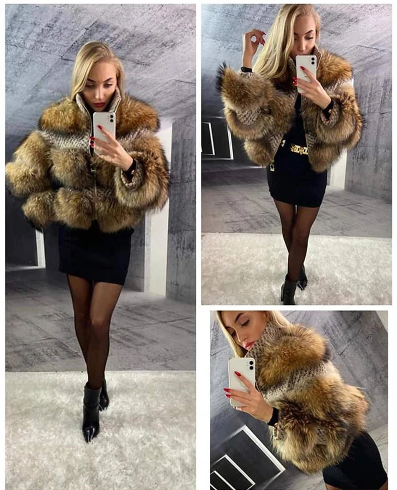 QUEENTINA Real Raccoon Fur Coat Winter New Outwears Women's Fashion Luxury Jacket High Quality Clothing Natural Raccoon 2024