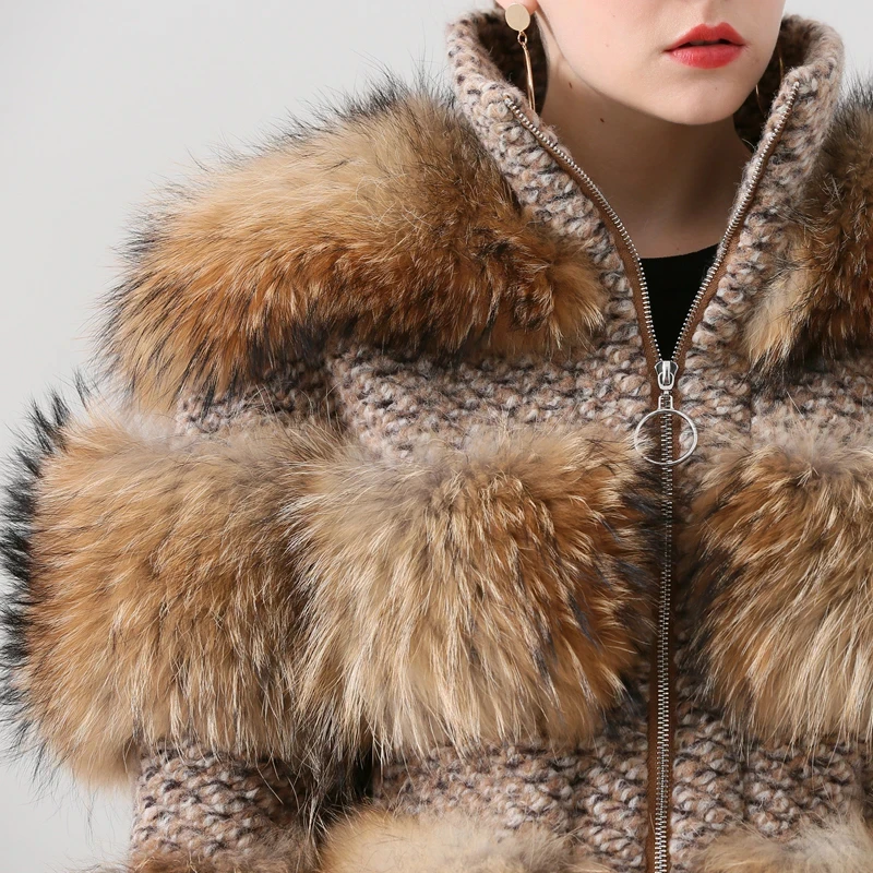 QUEENTINA Real Raccoon Fur Coat Winter New Outwears Women's Fashion Luxury Jacket High Quality Clothing Natural Raccoon 2024