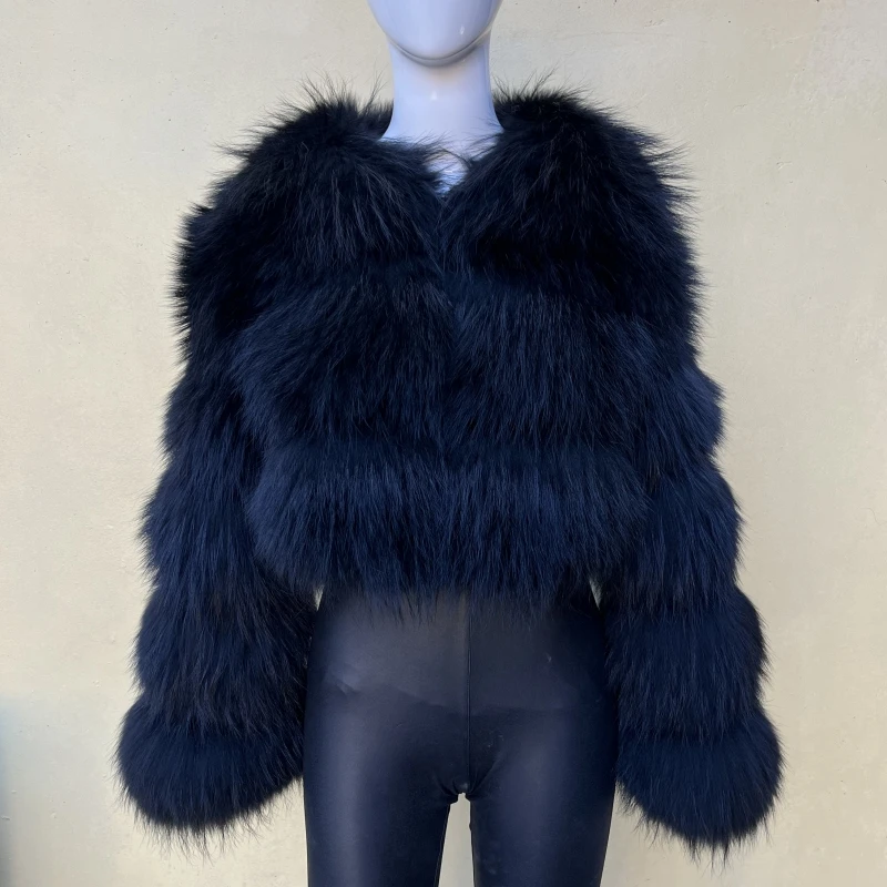 BEIZIRU Women's Short Real Raccoon Fur Coat Winter Long Sleeve Hooded Natural Luxury Thick Jacket for Fashionable Cold Weather