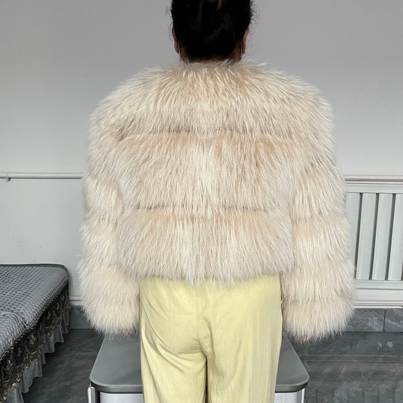 BEIZIRU Women's Short Real Raccoon Fur Coat Winter Long Sleeve Hooded Natural Luxury Thick Jacket for Fashionable Cold Weather
