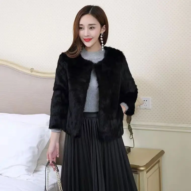 Real Rabbit Fur Coat Winter Women Warm 100% Genuine Rabbit Fur Jacket Natural Soft Rabbit Fur Lady Real Fur Overcoat
