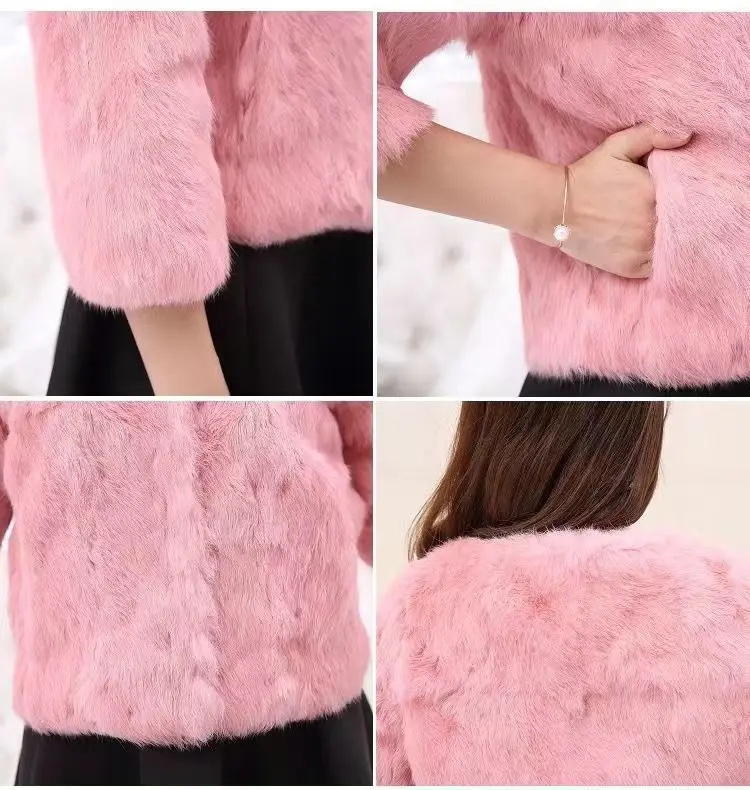 Real Rabbit Fur Coat Winter Women Warm 100% Genuine Rabbit Fur Jacket Natural Soft Rabbit Fur Lady Real Fur Overcoat