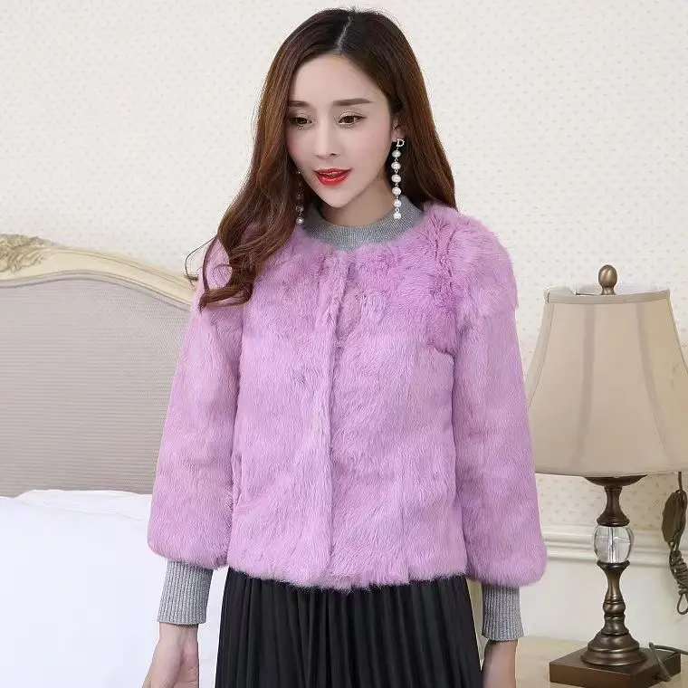 Real Rabbit Fur Coat Winter Women Warm 100% Genuine Rabbit Fur Jacket Natural Soft Rabbit Fur Lady Real Fur Overcoat