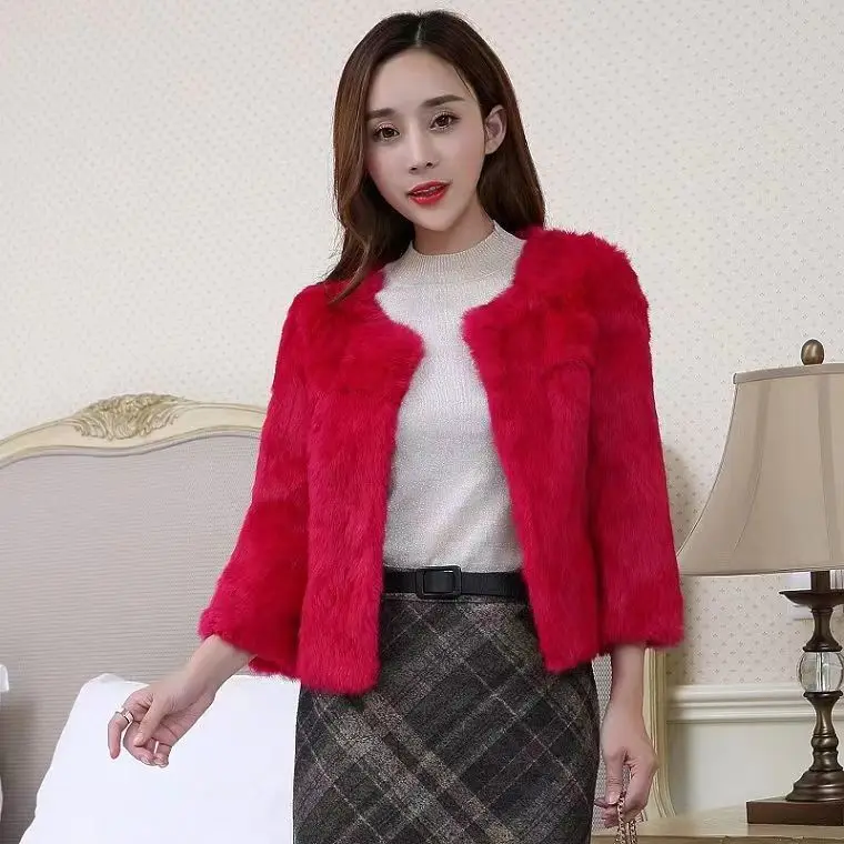 Real Rabbit Fur Coat Winter Women Warm 100% Genuine Rabbit Fur Jacket Natural Soft Rabbit Fur Lady Real Fur Overcoat