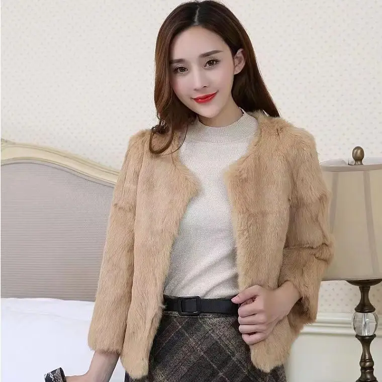 Real Rabbit Fur Coat Winter Women Warm 100% Genuine Rabbit Fur Jacket Natural Soft Rabbit Fur Lady Real Fur Overcoat