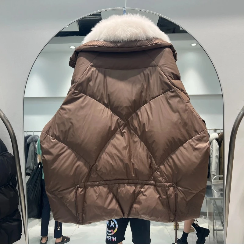 OFTBUY 2023 Real Natural Fox Fur New Winter Women White Goose Down Jacket Loose Warm Puffer Coat Female Thick Mid-Long Parkas