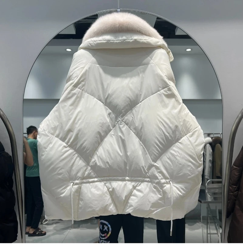 OFTBUY 2023 Real Natural Fox Fur New Winter Women White Goose Down Jacket Loose Warm Puffer Coat Female Thick Mid-Long Parkas