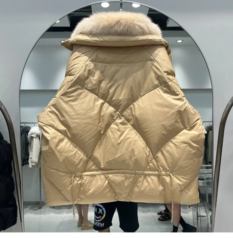 OFTBUY 2023 Real Natural Fox Fur New Winter Women White Goose Down Jacket Loose Warm Puffer Coat Female Thick Mid-Long Parkas
