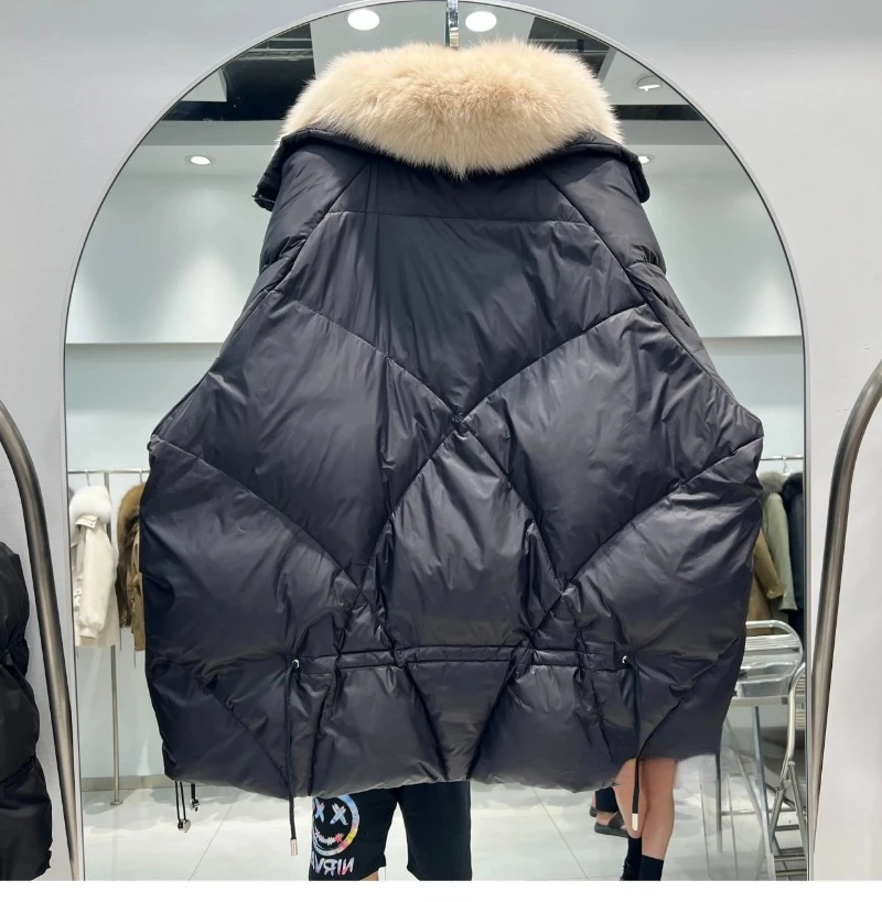 OFTBUY 2023 Real Natural Fox Fur New Winter Women White Goose Down Jacket Loose Warm Puffer Coat Female Thick Mid-Long Parkas