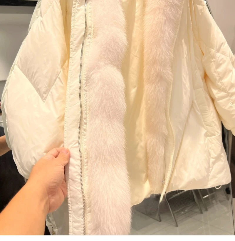 OFTBUY 2023 Real Natural Fox Fur New Winter Women White Goose Down Jacket Loose Warm Puffer Coat Female Thick Mid-Long Parkas