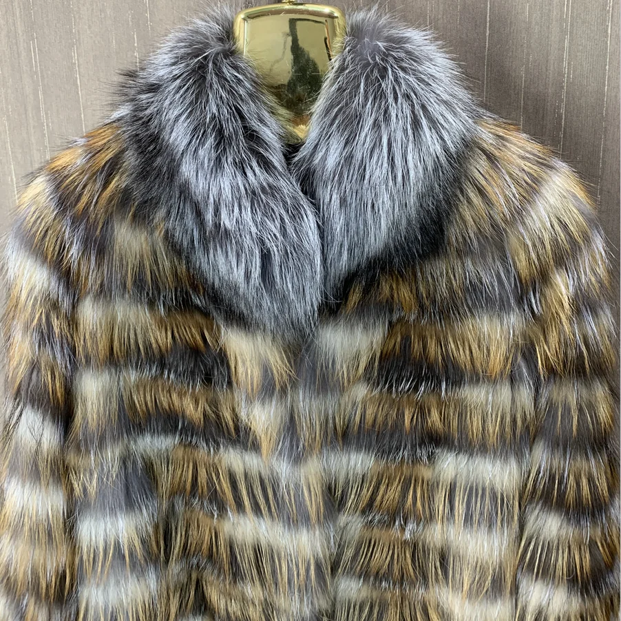 Ladies Long Real Fox Fur Coat Natural Silver Red Fox Fur Light Warm High Quality Fashionable Ladies Jacket 90cm