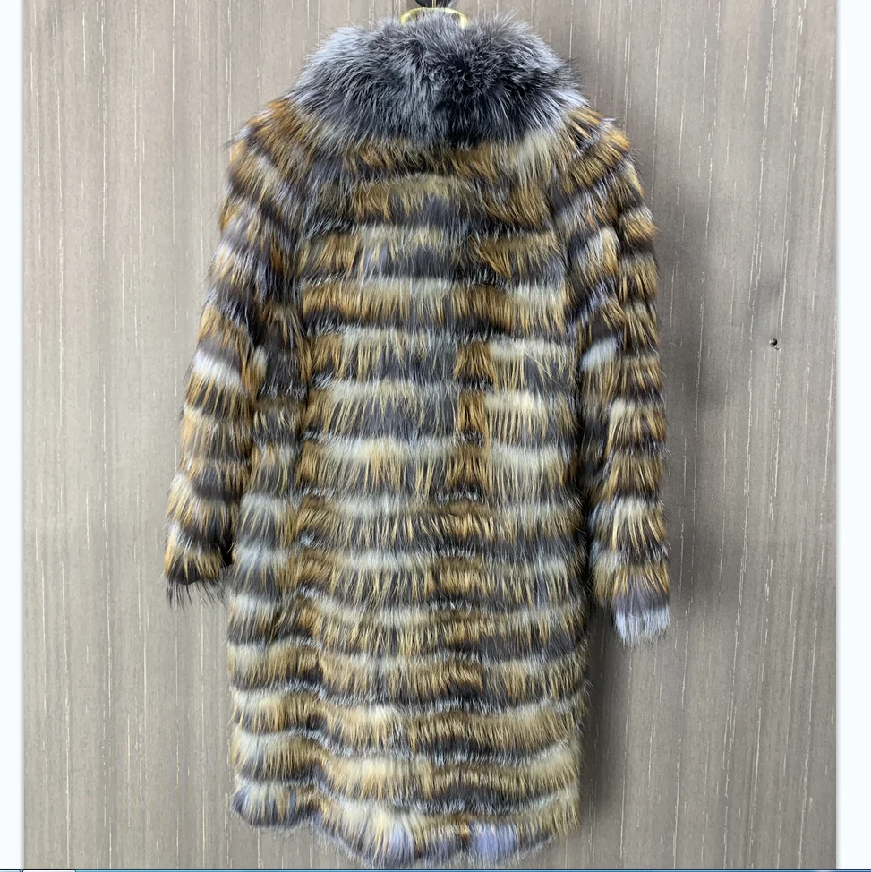 Ladies Long Real Fox Fur Coat Natural Silver Red Fox Fur Light Warm High Quality Fashionable Ladies Jacket 90cm