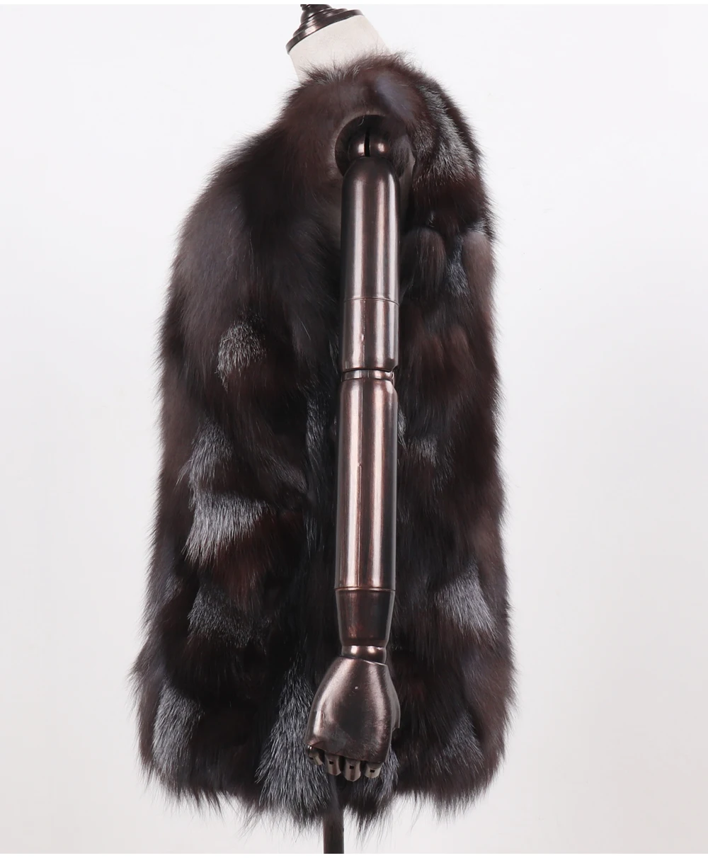New Women Autumn Winter Long Style 100% Genuine Real Sliver Fox Fur Vest Natural Fox Fur Sleeveless Coat Lady Real Fox Fur Gilet