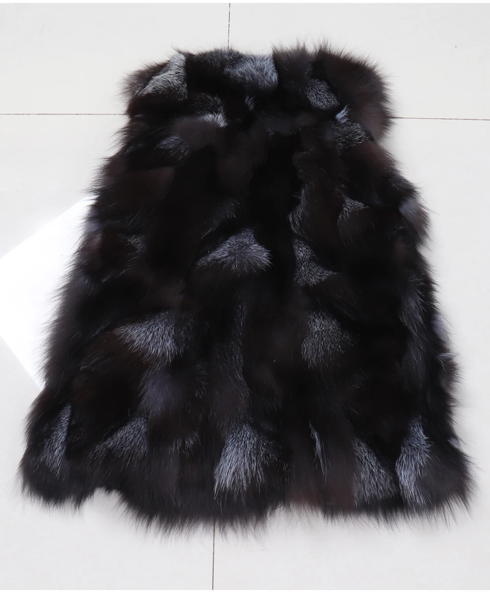 New Women Autumn Winter Long Style 100% Genuine Real Sliver Fox Fur Vest Natural Fox Fur Sleeveless Coat Lady Real Fox Fur Gilet