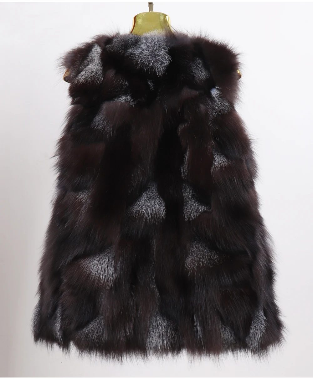 New Women Autumn Winter Long Style 100% Genuine Real Sliver Fox Fur Vest Natural Fox Fur Sleeveless Coat Lady Real Fox Fur Gilet