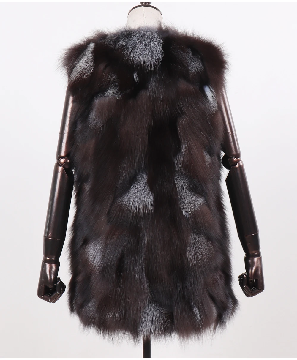New Women Autumn Winter Long Style 100% Genuine Real Sliver Fox Fur Vest Natural Fox Fur Sleeveless Coat Lady Real Fox Fur Gilet