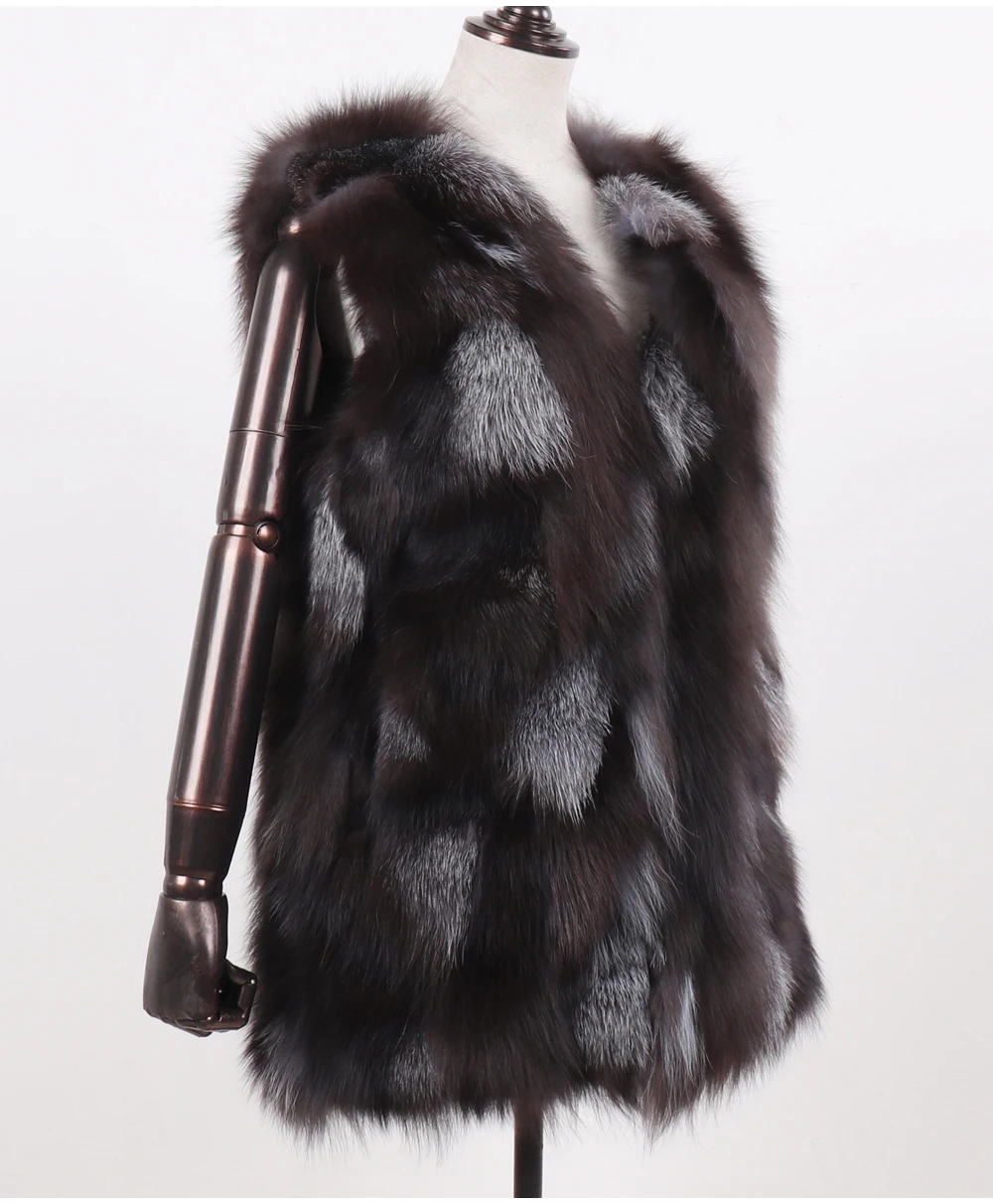 New Women Autumn Winter Long Style 100% Genuine Real Sliver Fox Fur Vest Natural Fox Fur Sleeveless Coat Lady Real Fox Fur Gilet