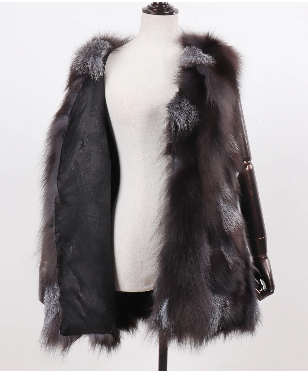 New Women Autumn Winter Long Style 100% Genuine Real Sliver Fox Fur Vest Natural Fox Fur Sleeveless Coat Lady Real Fox Fur Gilet