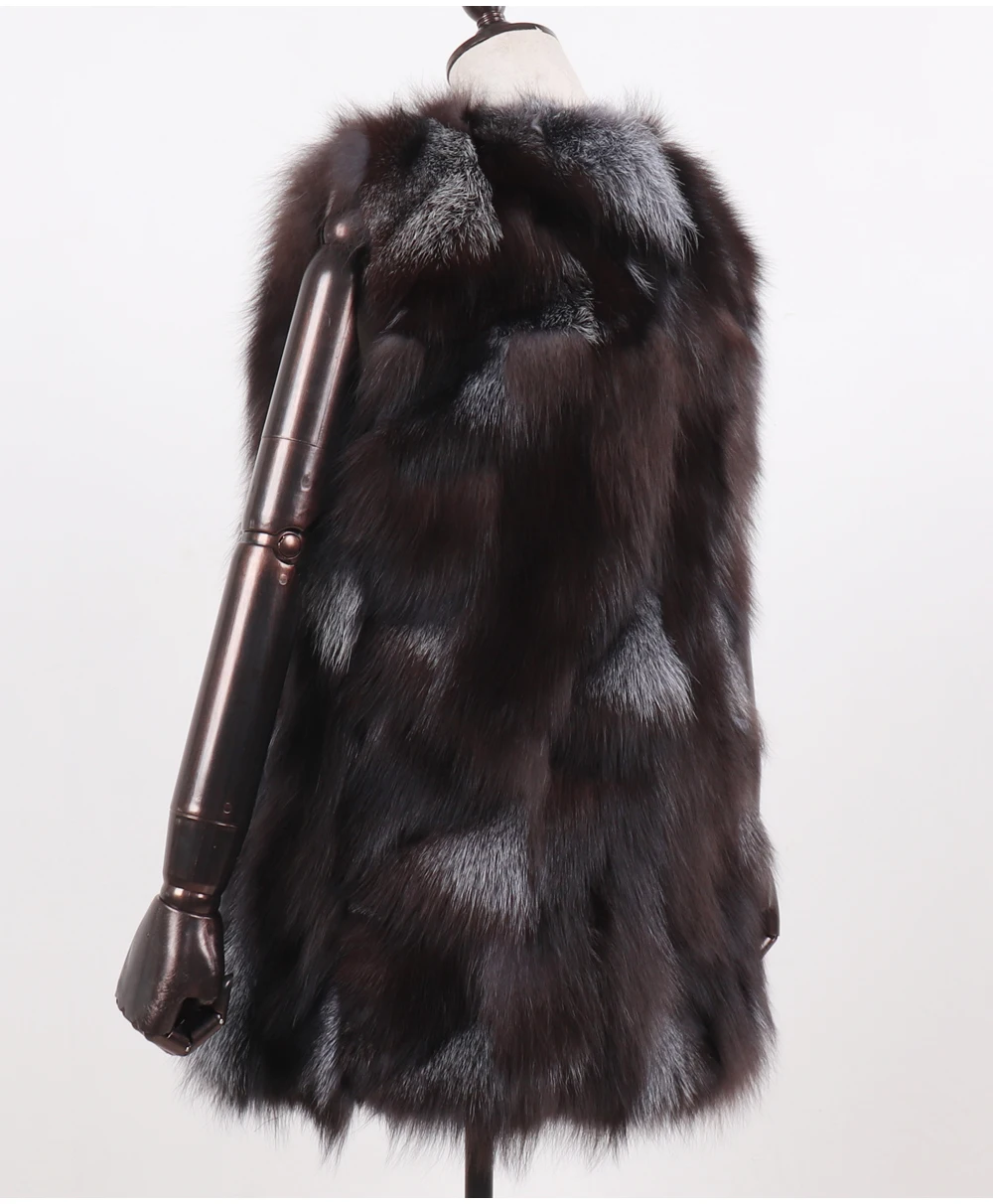 New Women Autumn Winter Long Style 100% Genuine Real Sliver Fox Fur Vest Natural Fox Fur Sleeveless Coat Lady Real Fox Fur Gilet