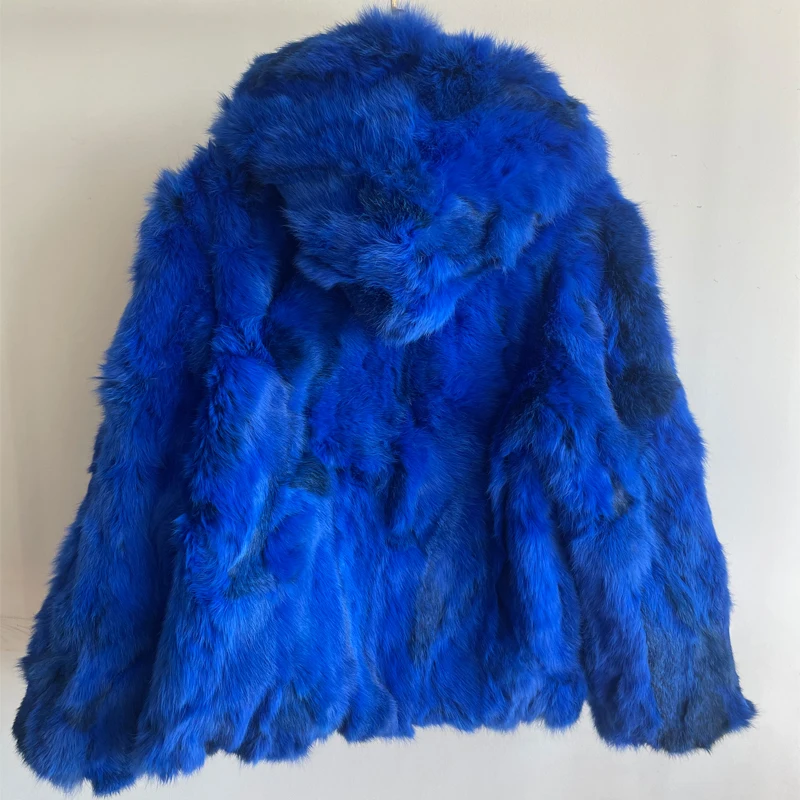 Natural Rabbit Fur Coat for Women Winter Hooded Jacket Fashion Real Fur Coat Female on Offer With HT52