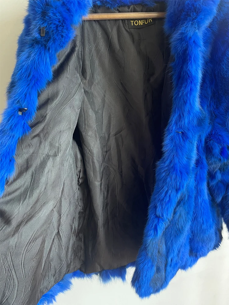 Natural Rabbit Fur Coat for Women Winter Hooded Jacket Fashion Real Fur Coat Female on Offer With HT52