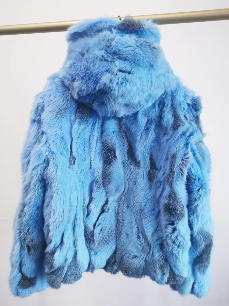 Natural Rabbit Fur Coat for Women Winter Hooded Jacket Fashion Real Fur Coat Female on Offer With HT52