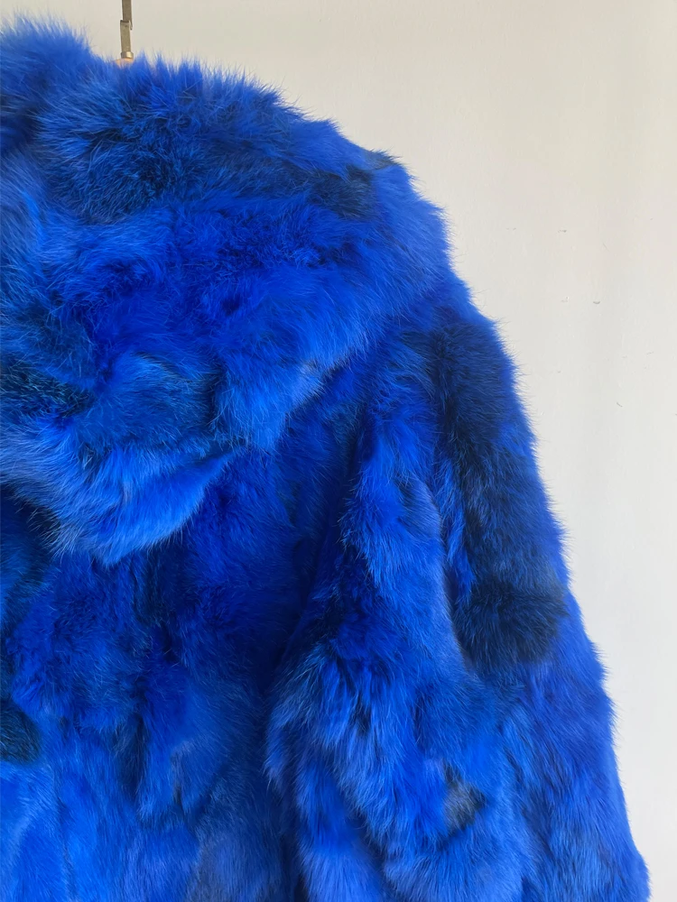 Natural Rabbit Fur Coat for Women Winter Hooded Jacket Fashion Real Fur Coat Female on Offer With HT52