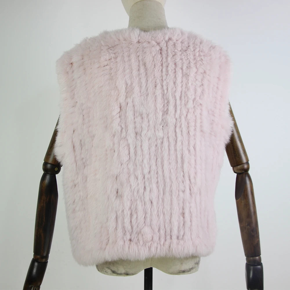 New knitted Rabbit fur vest gilet sleeveless garment waistcoat natural brown /grey/black