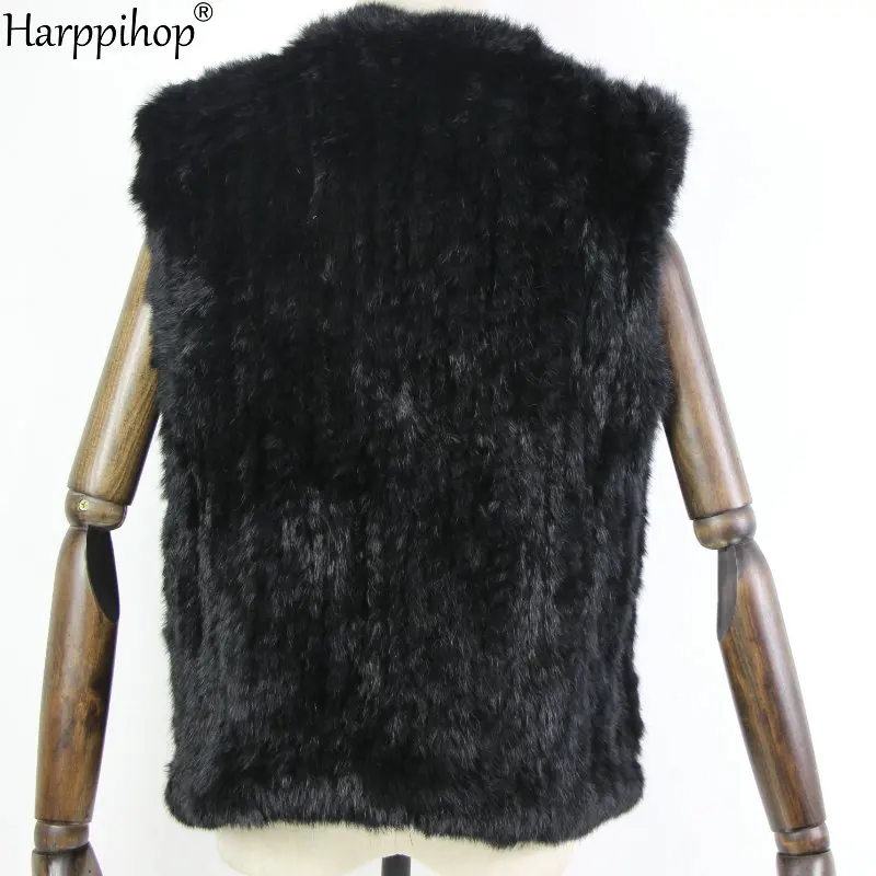 New knitted Rabbit fur vest gilet sleeveless garment waistcoat natural brown /grey/black