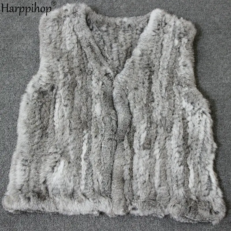 New knitted Rabbit fur vest gilet sleeveless garment waistcoat natural brown /grey/black
