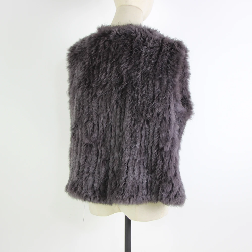New knitted Rabbit fur vest gilet sleeveless garment waistcoat natural brown /grey/black
