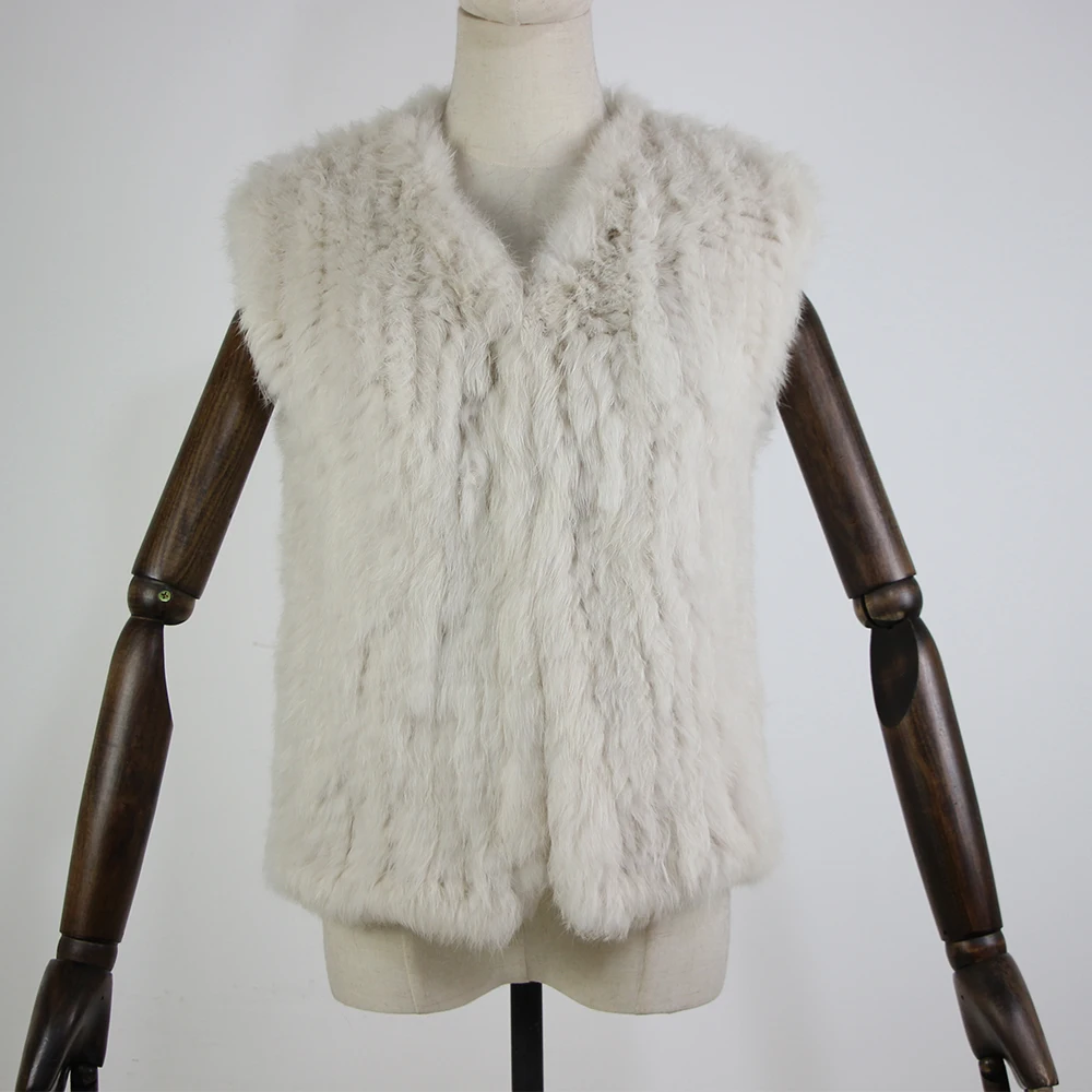 New knitted Rabbit fur vest gilet sleeveless garment waistcoat natural brown /grey/black