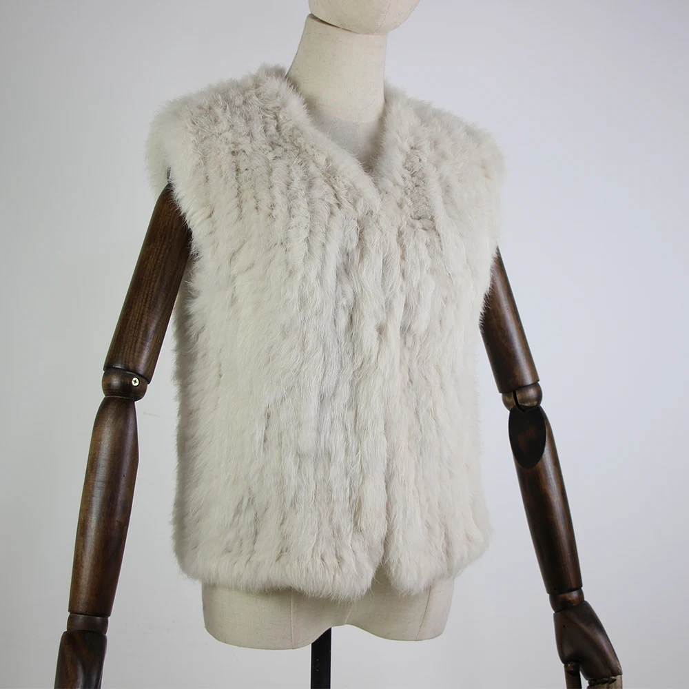 New knitted Rabbit fur vest gilet sleeveless garment waistcoat natural brown /grey/black