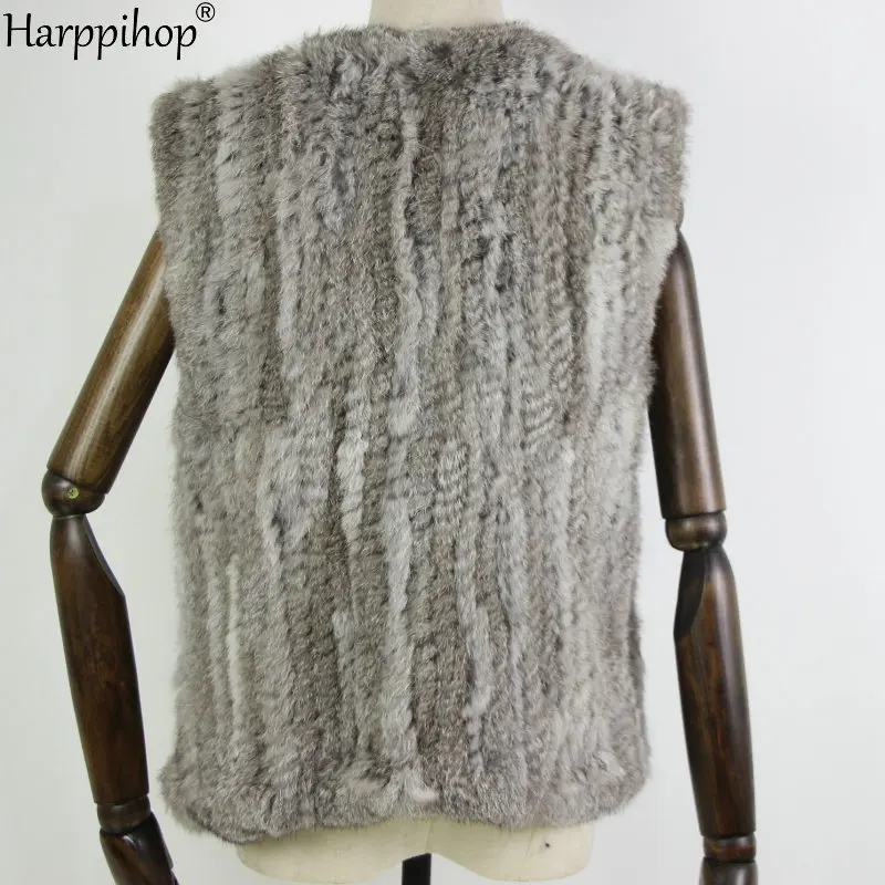 New knitted Rabbit fur vest gilet sleeveless garment waistcoat natural brown /grey/black
