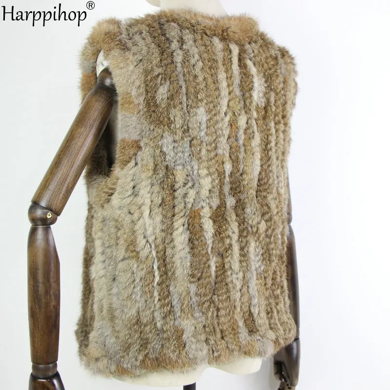 New knitted Rabbit fur vest gilet sleeveless garment waistcoat natural brown /grey/black