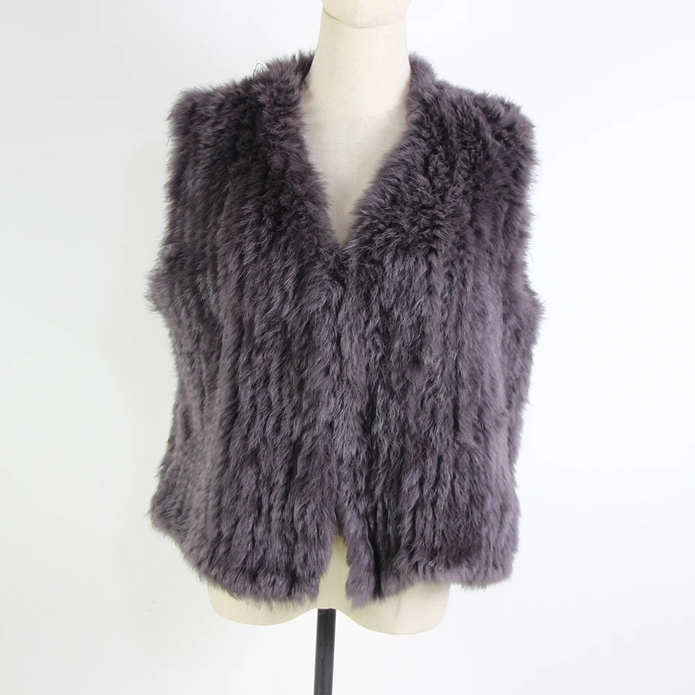 New knitted Rabbit fur vest gilet sleeveless garment waistcoat natural brown /grey/black