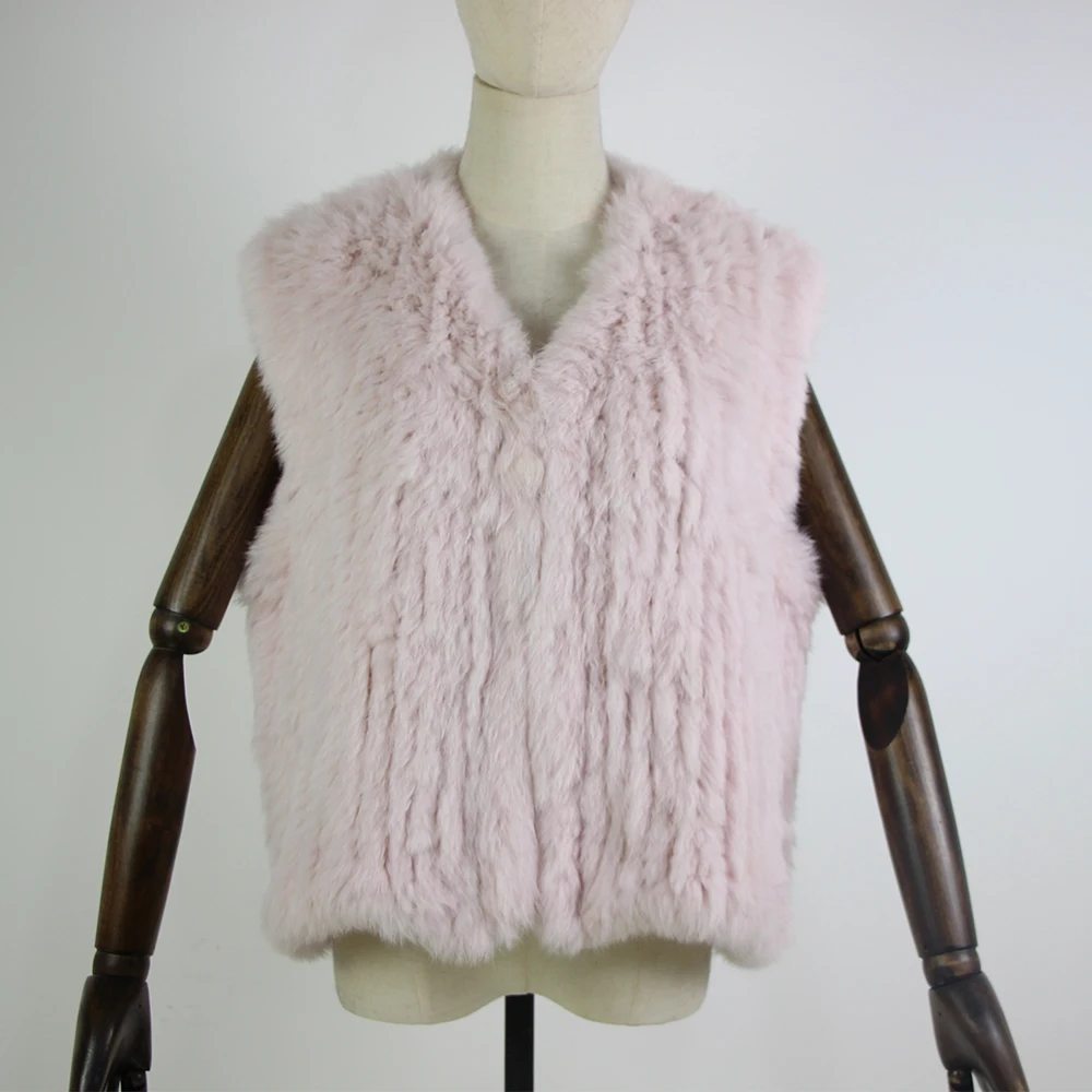 New knitted Rabbit fur vest gilet sleeveless garment waistcoat natural brown /grey/black