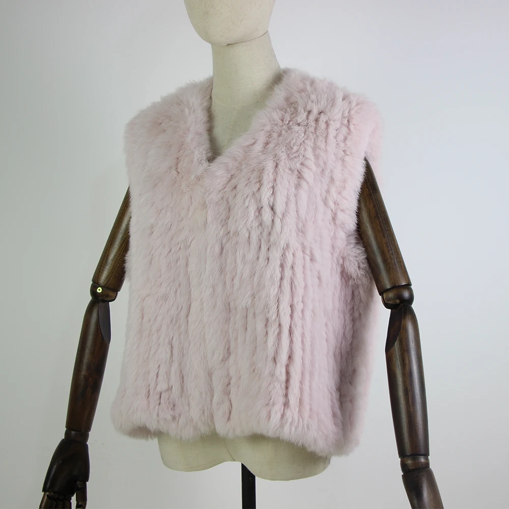 New knitted Rabbit fur vest gilet sleeveless garment waistcoat natural brown /grey/black