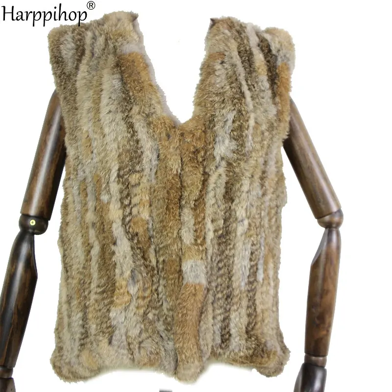 New knitted Rabbit fur vest gilet sleeveless garment waistcoat natural brown /grey/black