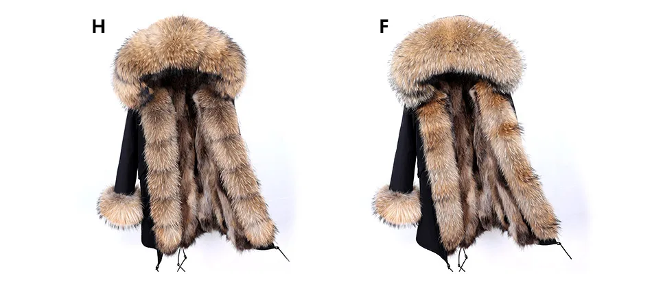 Maomaokong Natural Real Fur Lining Winter Women Jacket Long Fox Fur Coat Raccoon Fur Collar Hooded Thick Black Waterproof Parkas