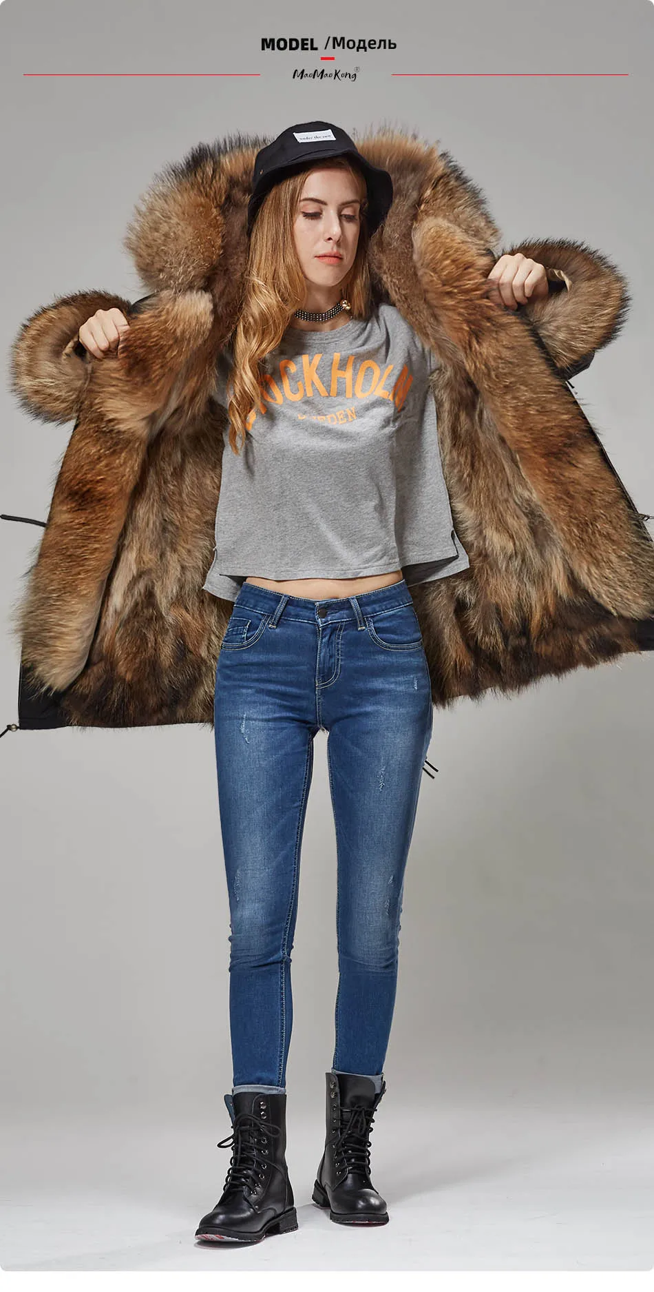 Maomaokong Natural Real Fur Lining Winter Women Jacket Long Fox Fur Coat Raccoon Fur Collar Hooded Thick Black Waterproof Parkas