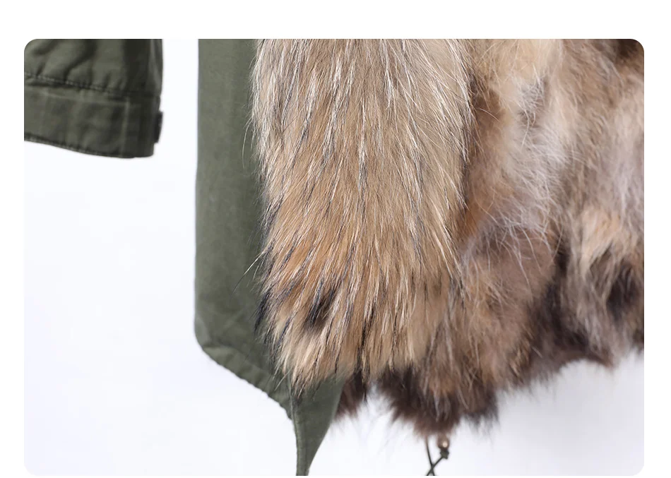 Maomaokong Natural Real Fur Lining Winter Women Jacket Long Fox Fur Coat Raccoon Fur Collar Hooded Thick Black Waterproof Parkas