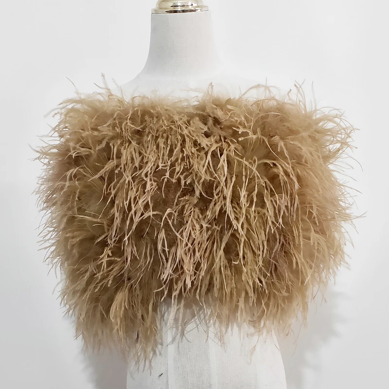 New 100% Natural Ostrich Hair Bra Wedding Underwear Women's Fur Coat Long Feather Top Lady Shirt Wrap Sexy Party Length 30 cm