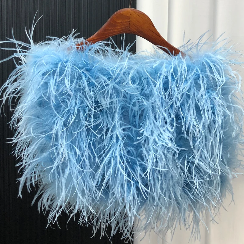New 100% Natural Ostrich Hair Bra Wedding Underwear Women's Fur Coat Long Feather Top Lady Shirt Wrap Sexy Party Length 30 cm