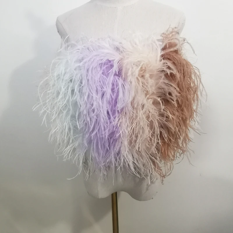 New 100% Natural Ostrich Hair Bra Wedding Underwear Women's Fur Coat Long Feather Top Lady Shirt Wrap Sexy Party Length 30 cm