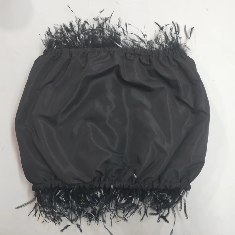 New 100% Natural Ostrich Hair Bra Wedding Underwear Women's Fur Coat Long Feather Top Lady Shirt Wrap Sexy Party Length 30 cm