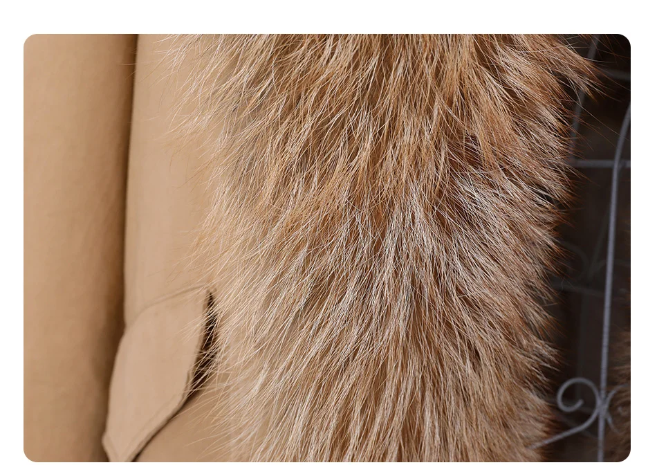 MAOMAOKONG 2026 Removable Real Fox Fur Collar Coats Woman Winter Jacket Hooded Rabbit fur lining Long Parkas Female Clothes